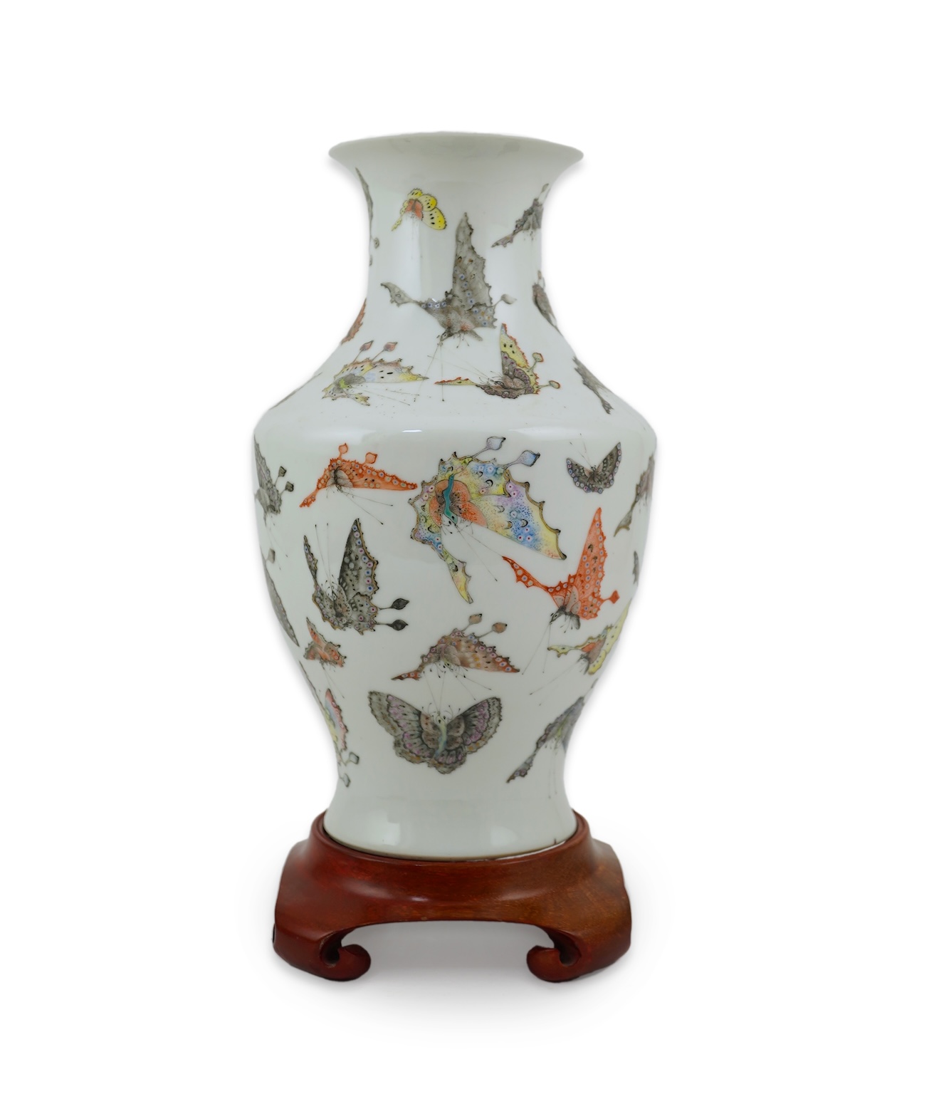 A Chinese enamelled porcelain ‘Hundred Butterfly’ vase, Qianlong mark, Republic period